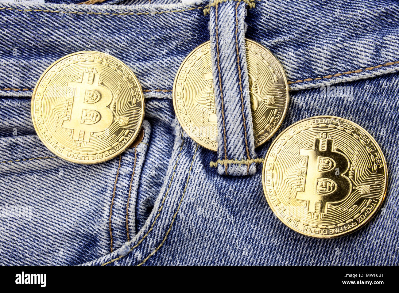 Three Golden Bitcoins On !   The Jeans Pants Making Online Money - 